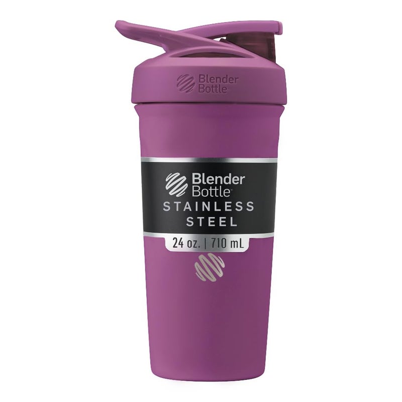 BlenderBottle Strada Shaker Cup Insulated Stainless Steel Water Bottle with Wire Whisk, 24-Ounce, Plum - Image 1